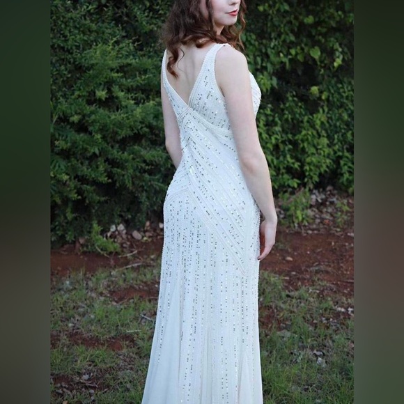 Aidan Mattox White Beaded V-Neck Prom Dress - Picture 8 of 8